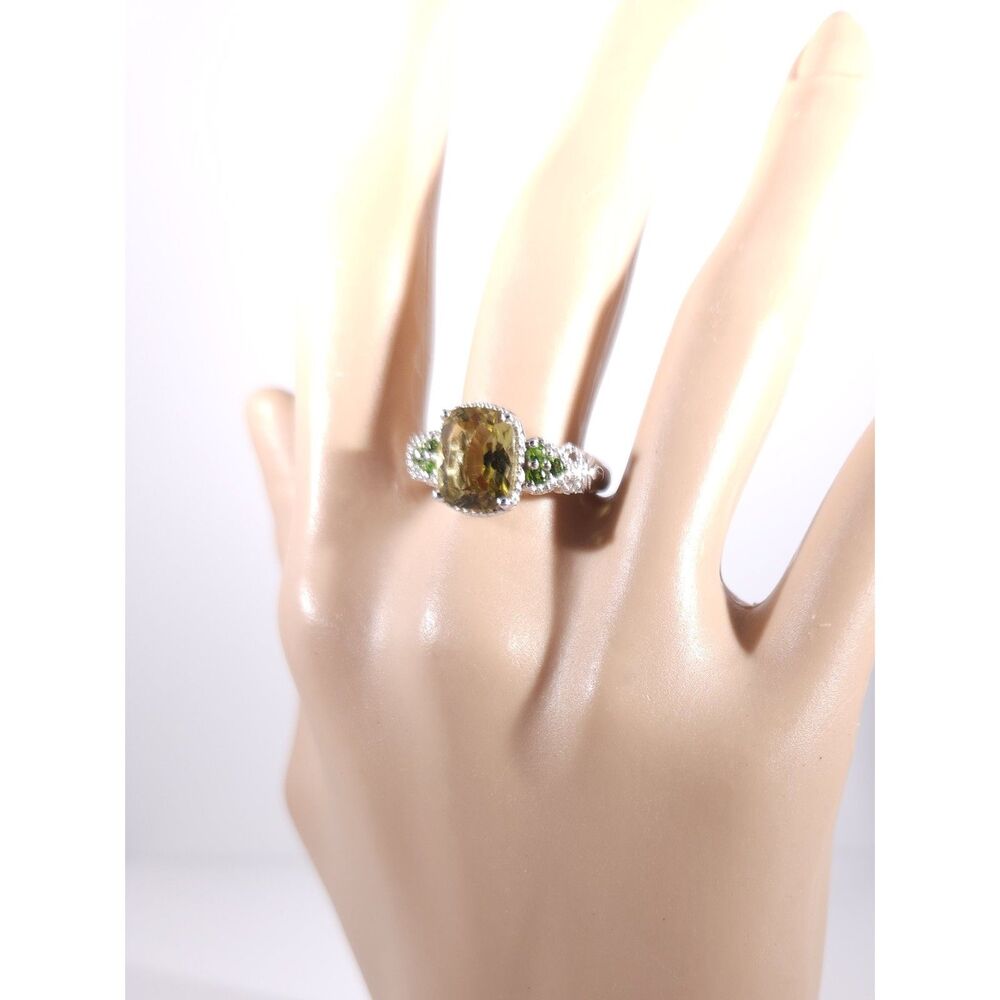 Ouro Verde Quartz 3 Carats and Chrome Diopside Ring Size 7 - Picture 11 of 11
